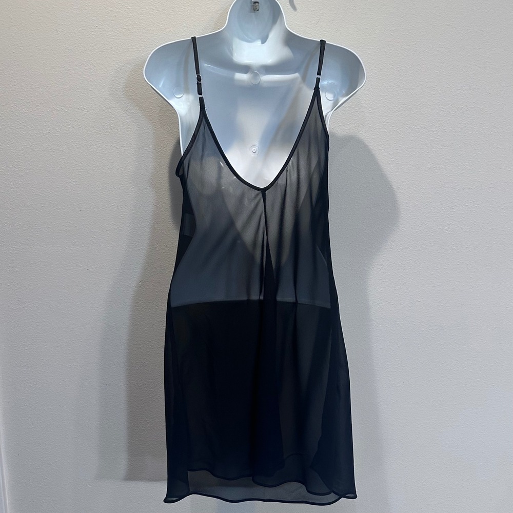 Secret Treasures Black Lace Trim Sheer Beaded Chemise Slip Dress Women's Small - Picture 3 of 9